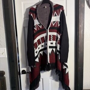 WMS 3XL Southwest Vibe Fringe Shawl Cardigan Long Sleeve Cozy